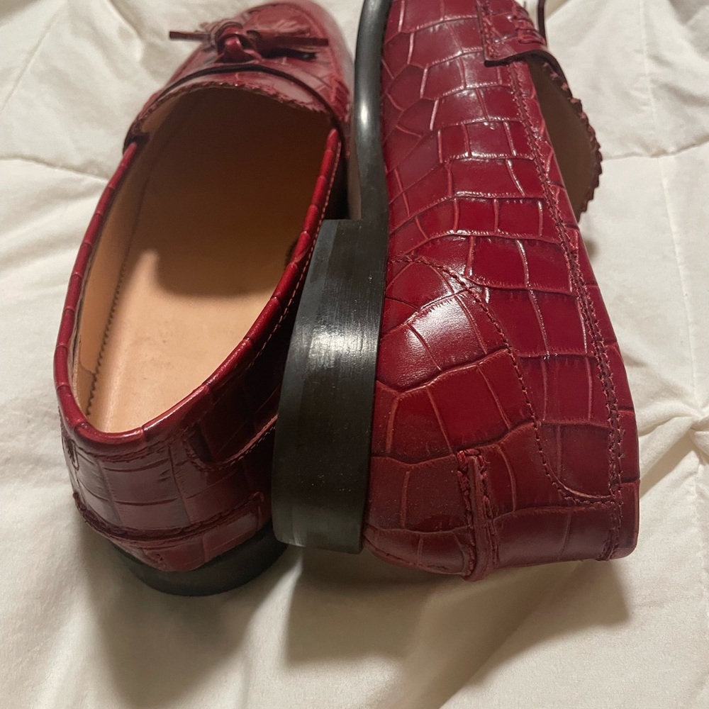Elegant Burgundy Crocodile Pattern Loafers for Women by J Crew